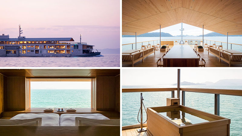 Japanese architect Yasube Horibe has designed a boutique nineteen-room floating hotel named Guntû, that makes its home in the Seto Inland Sea. #FloatingHotel #Japan
