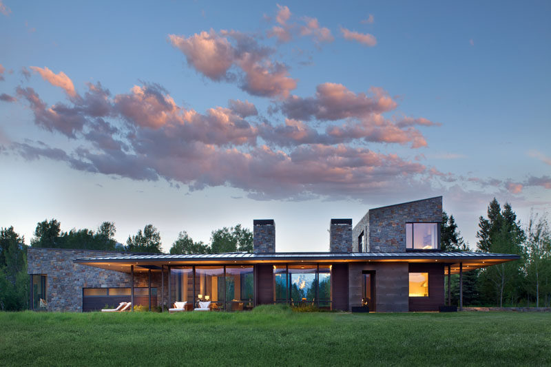 Carney Logan Burke Architects have designed a contemporary house in Wilson, Wyoming, that sits on a 40-acre site at the base of the Teton Range. #ModernHouse #Architecture