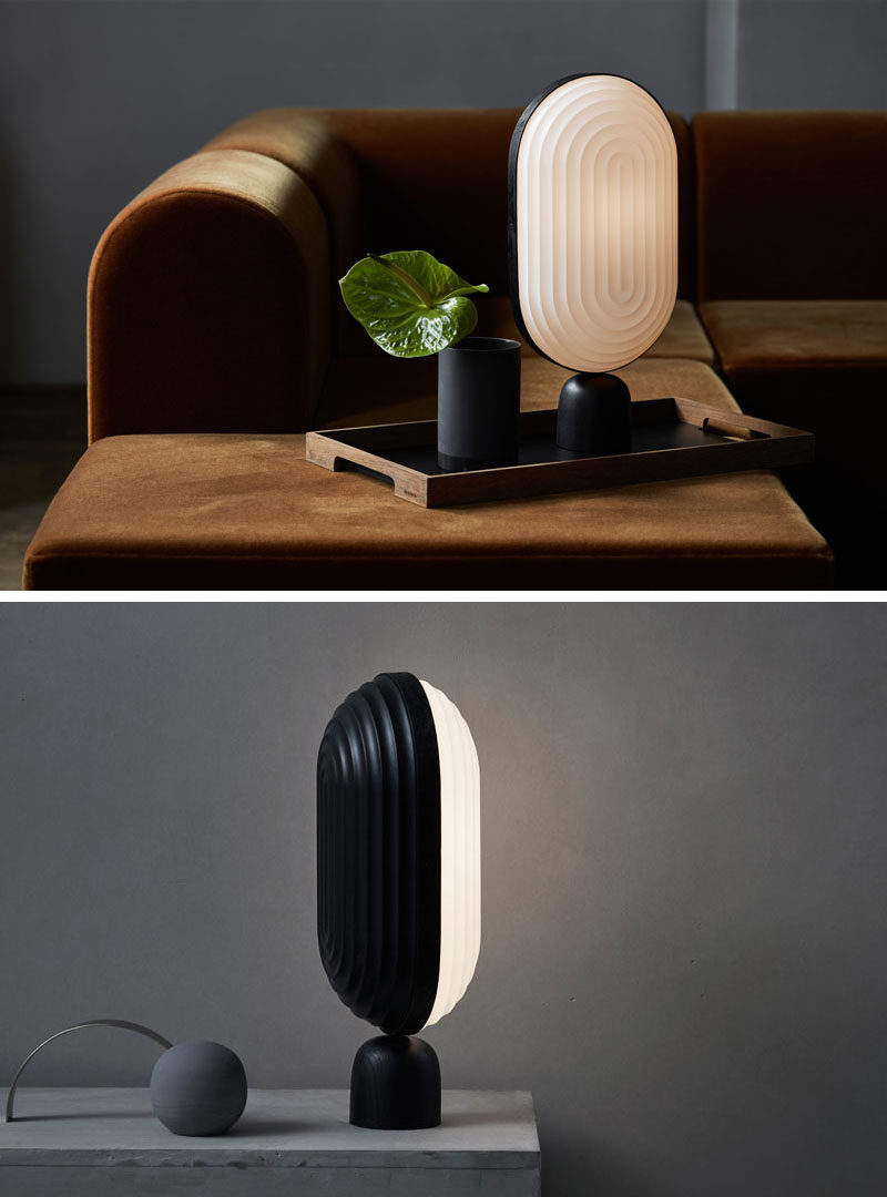 Manér Studio have designed the ARC lighting collection that was inspired by architecture and made with white pleated shades and black colored oak elements. #Lighting #Design