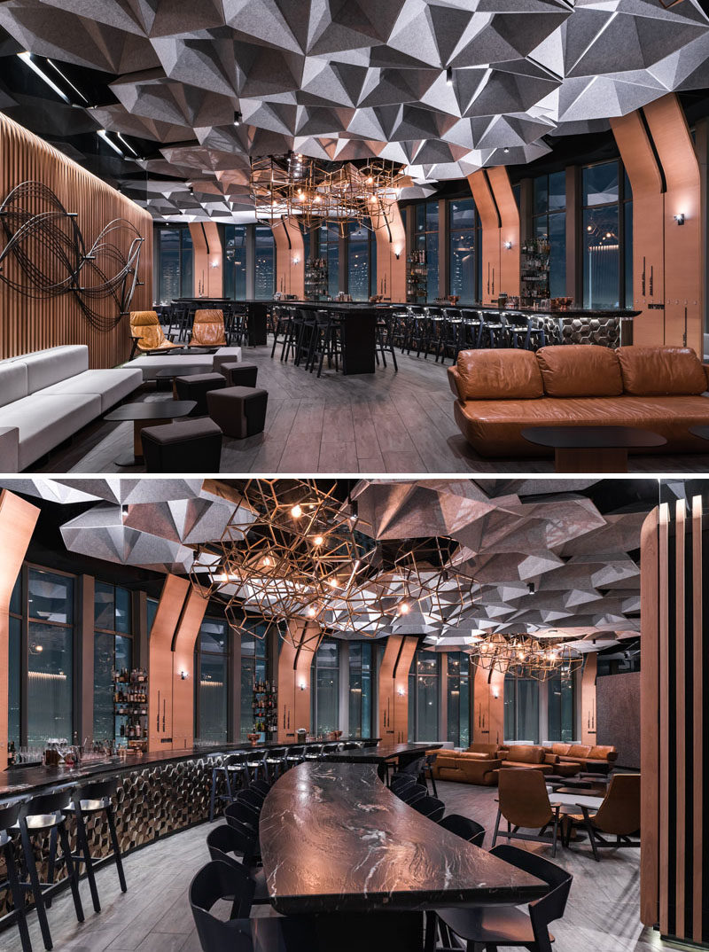 Tag Front Architects have designed 71 Above, a modern restaurant in Los Angeles, California, that wraps around the entire top floor of the US Bank Tower and has 360 degree views. #RestaurantDesign #Restaurant