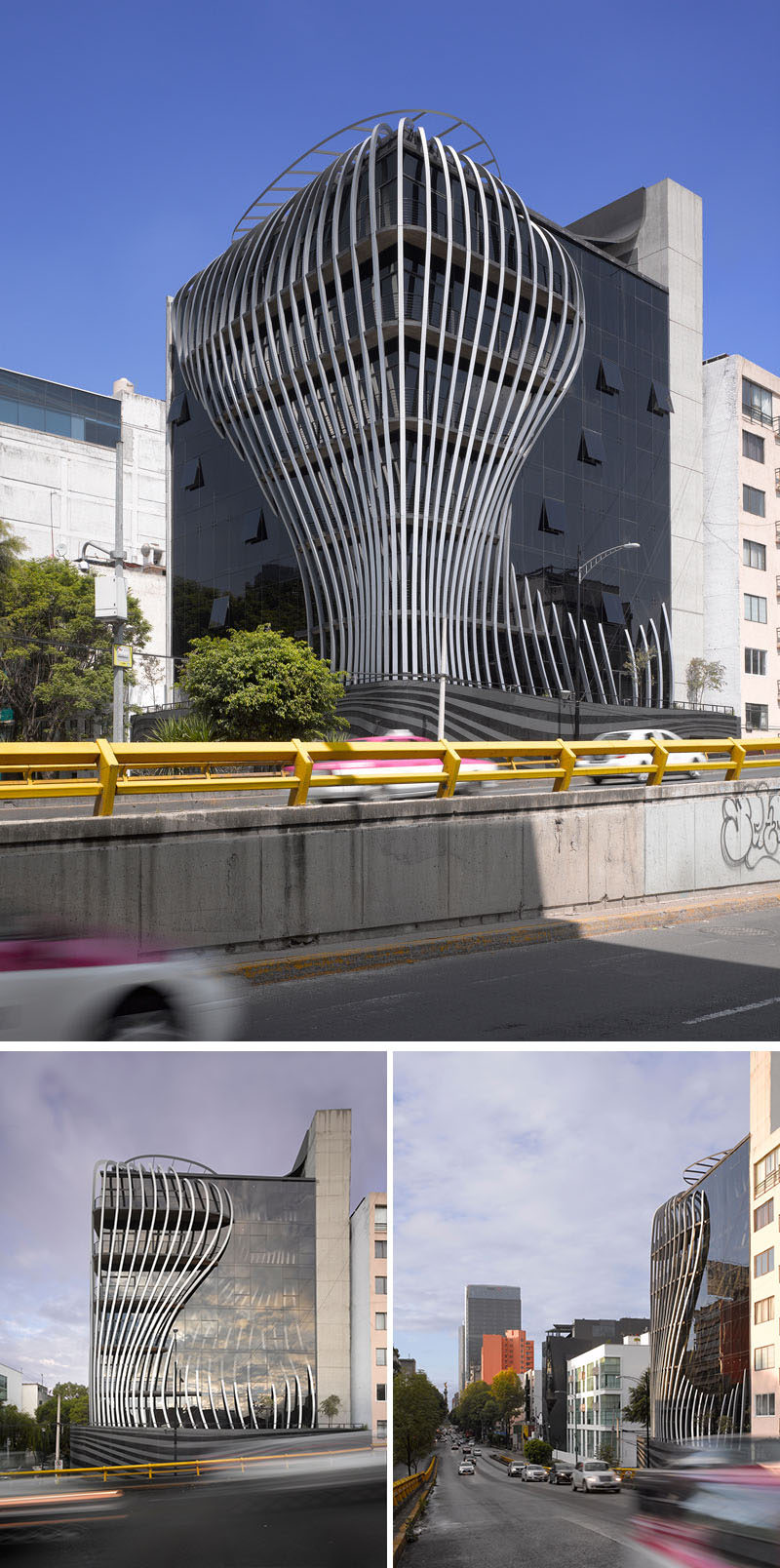 Belzberg Architects have designed a modern office building that features 272 metal fins that create a sculptural facade and travel through to the interior of the building. #Facade #Architecture