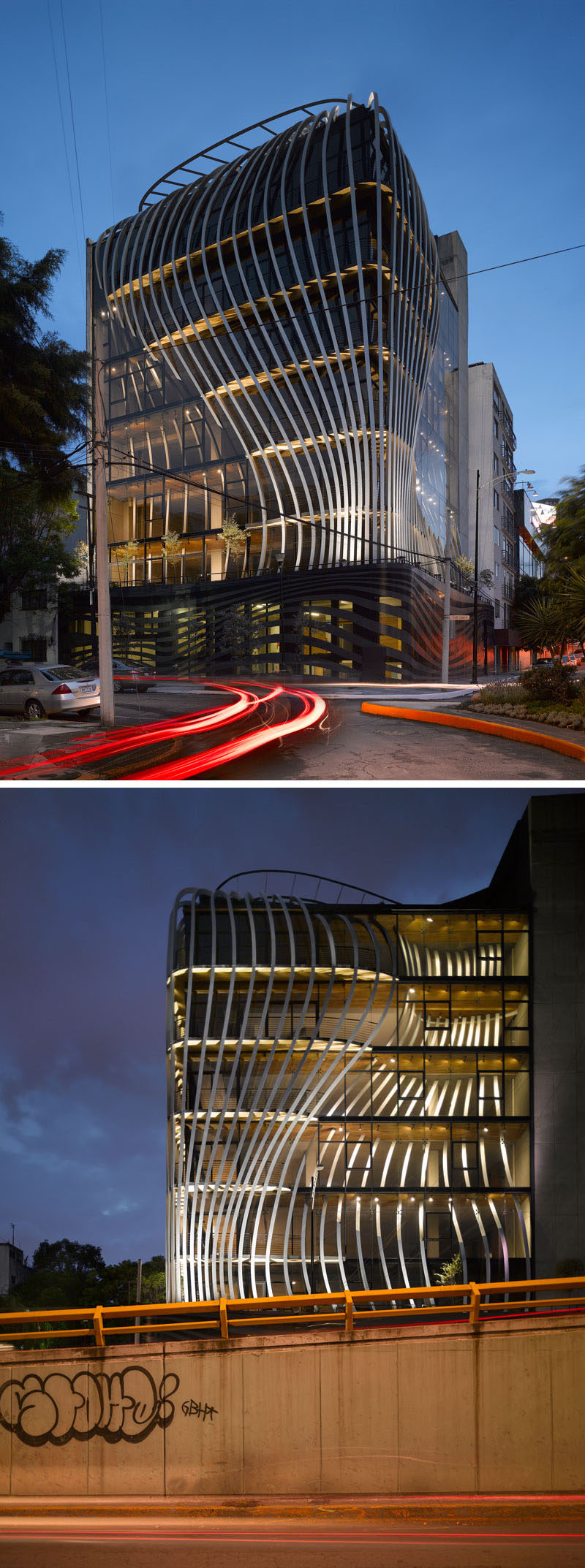 Belzberg Architects have designed a modern office building that features 272 metal fins that create a sculptural facade and travel through to the interior of the building. #Facade #Architecture