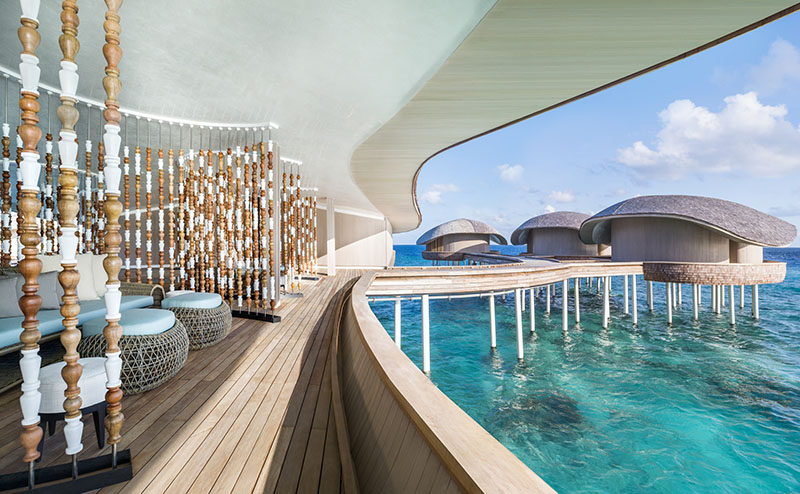 This modern spa in the Maldives uses abacus-like partition walls to create a sense of privacy but at the same time, allowing the breeze to travel through the space. #ModernSpa #PartitionWall #RoomDivider
