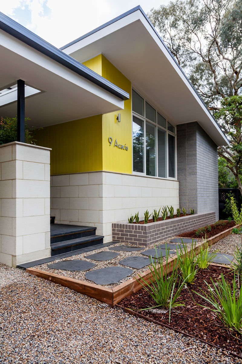 Detail 9 Architects have given new life to a mid-century modern home in Melbourne, Australia, by adding a new extension and a basement with a wine cellar. #MidCenturyModern #Landscaping