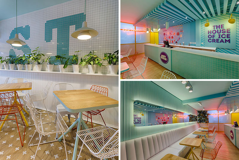 Design studio Plasma Nodo have completed 'Soft Touch', a modern ice cream shop in Medellin, Colombia, that features bright and fun colors. #IceCreamShop #RetailStore