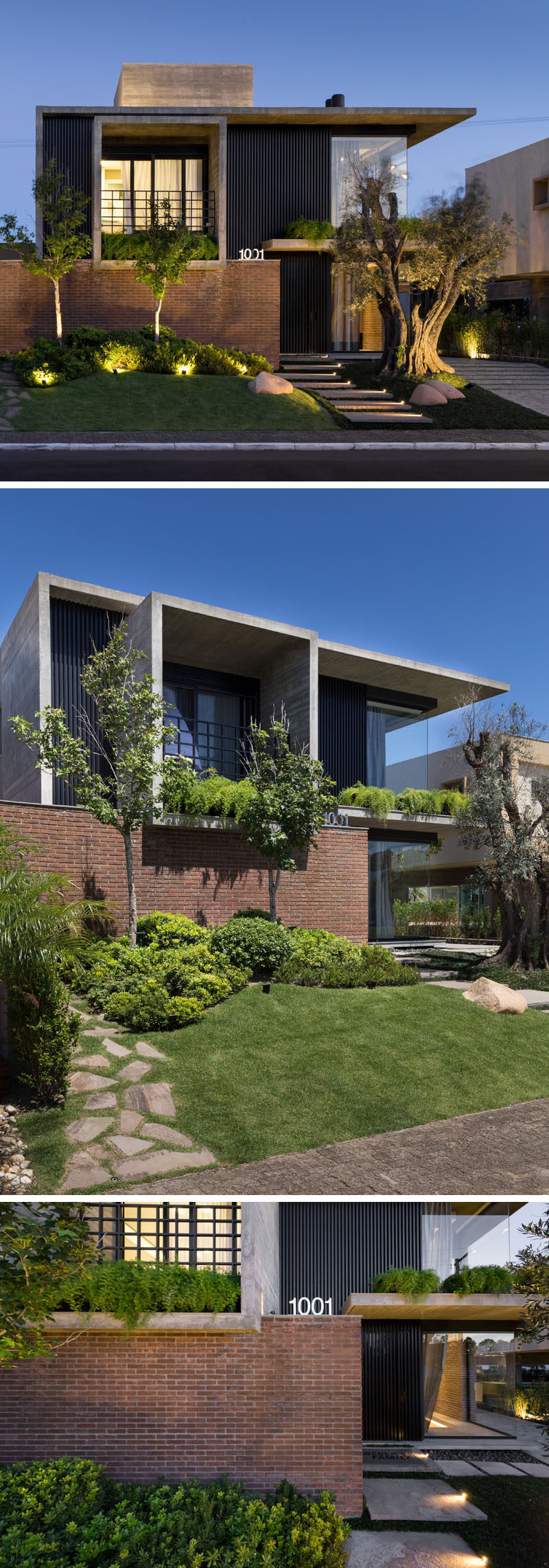 Ramella Arquitetura have designed the Weber House, a holiday home for a family in Rio Grande do Sul, Brazil, that features an exterior of black corrugated siding, bricks and concrete. #ModernHouse #ModernArchitecture