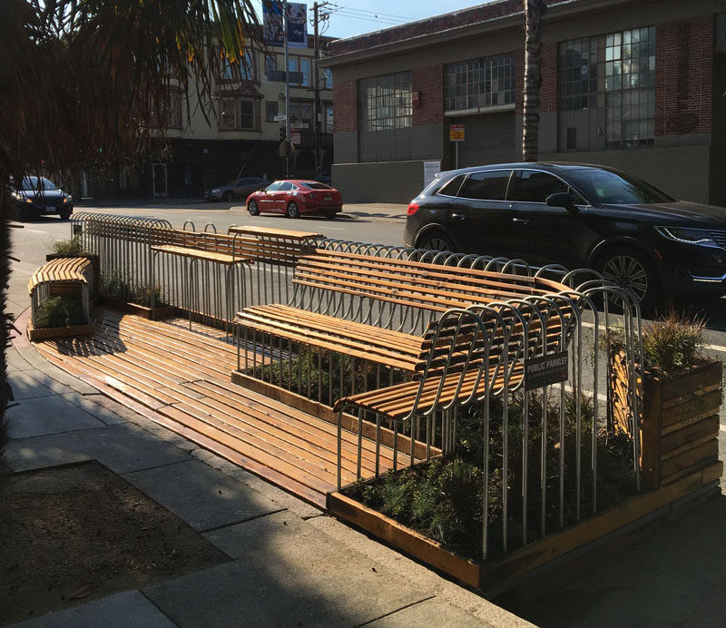 Youth Art Exchange (YAX) youth architects from the YAX Architecture Firm, lead by faculty architect Kali Gordon and John O'Connell High School Construction Instructor Chris Wood, developed an innovated parklet design utilizing reclaimed cedar and conduit pipes. #Parklet #Landscaping #Design