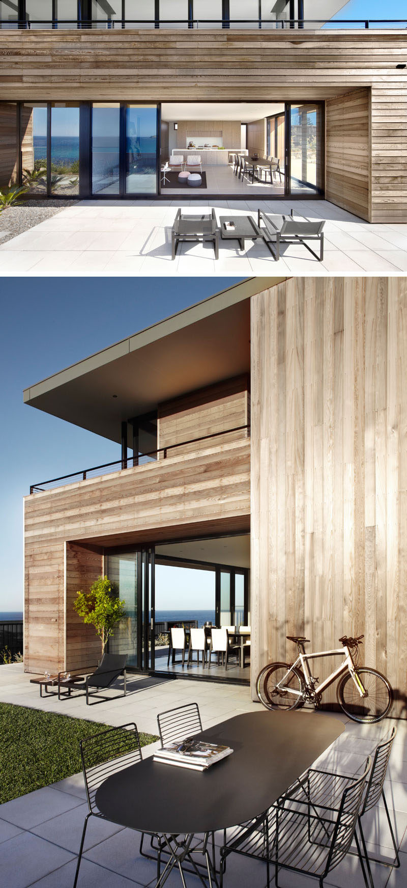 The rooms in this modern beach house open to generous outdoor spaces, located on different sides of the house, ensuring protection from the ever changing and strong winds. #ModernHouse #BeachHouse