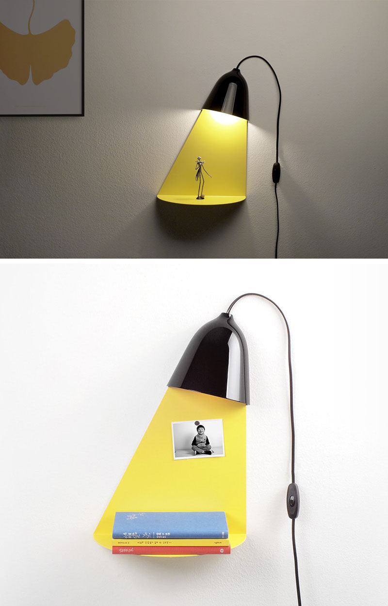 Designer Jong-su Kim of Korean based studio ilsangisang, has designed a lamp that has a built-in shelf for displaying decorative items. #Lighting #Decor #WallLamp