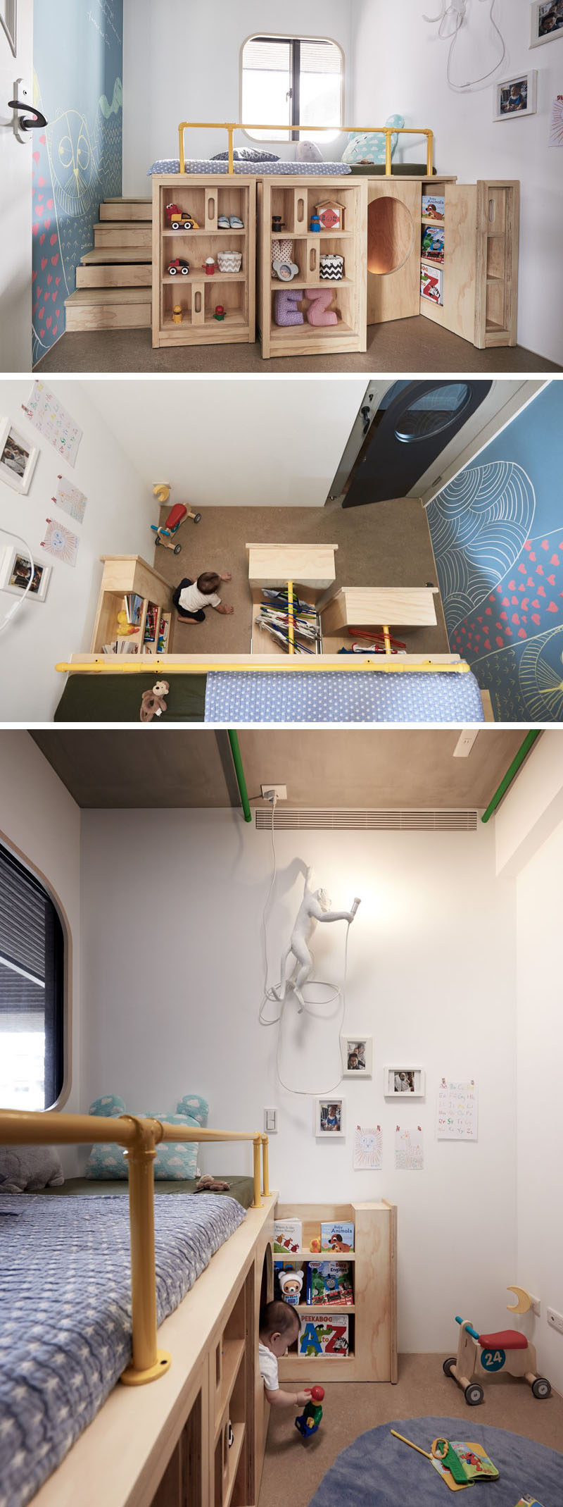 HAO Design have created a child's bedroom with a custom bed that's been designed to get the child familiary with putting things away after using them. #KidsBed #BedDesign #Bedroom