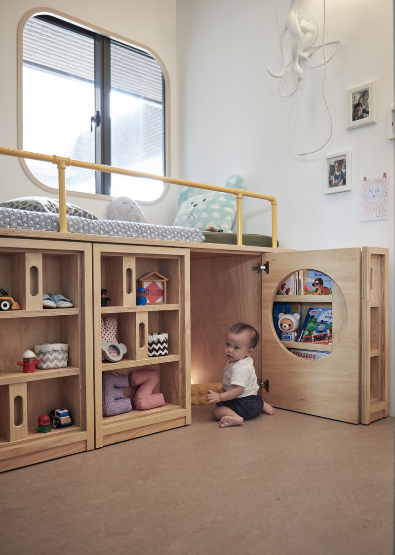 HAO Design have created a child's bedroom with a custom bed that's been designed to get the child familiary with putting things away after using them. #KidsBed #BedDesign #Bedroom