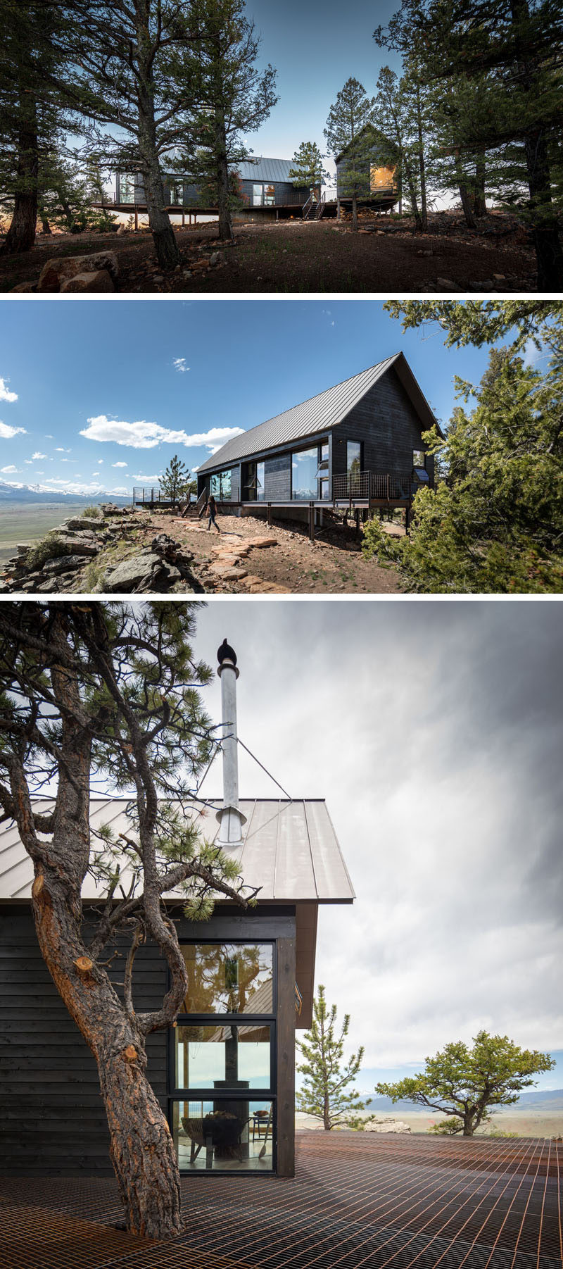 Renée del Gaudio Architecture have designed Big Cabin | Little Cabin in Fairplay, Colorado, that consists of two cabins perched atop a rocky cliff at 10,000 feet. #Architecture #ModernCabin