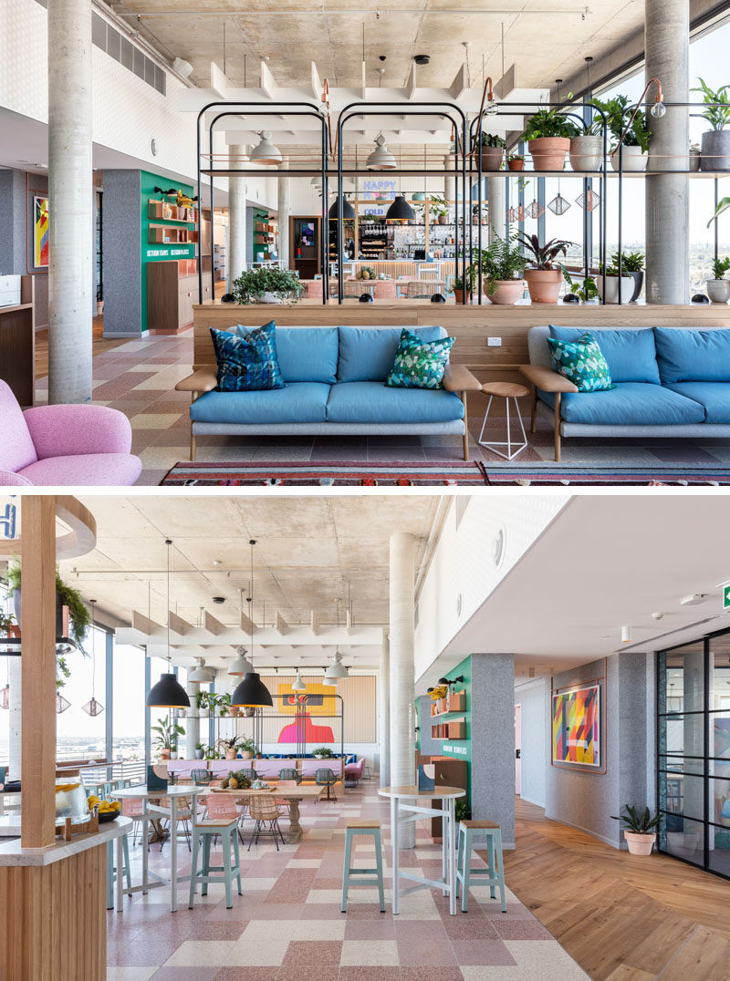 Hanging chairs are combined with murals, couches and armchairs to a create a fun and comfortable environment in this modern hotel. #ModernHotel #InteriorDesign