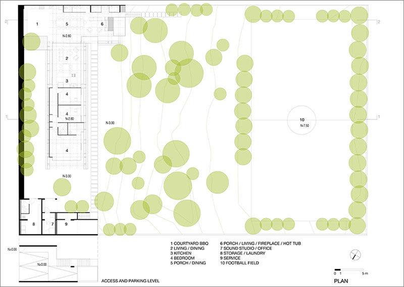 Arquitectura x have designed a modern steel and glass house for a family in Quito, Ecuador, that has a large garden and an outdoor living area. #FloorPlan