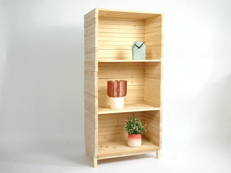 Studio Lorier have designed a new wood bookshelf, whose shape is customizable, and where each separate layer can be moved independently. Click through to see more photos. #Shelving #Bookshelf