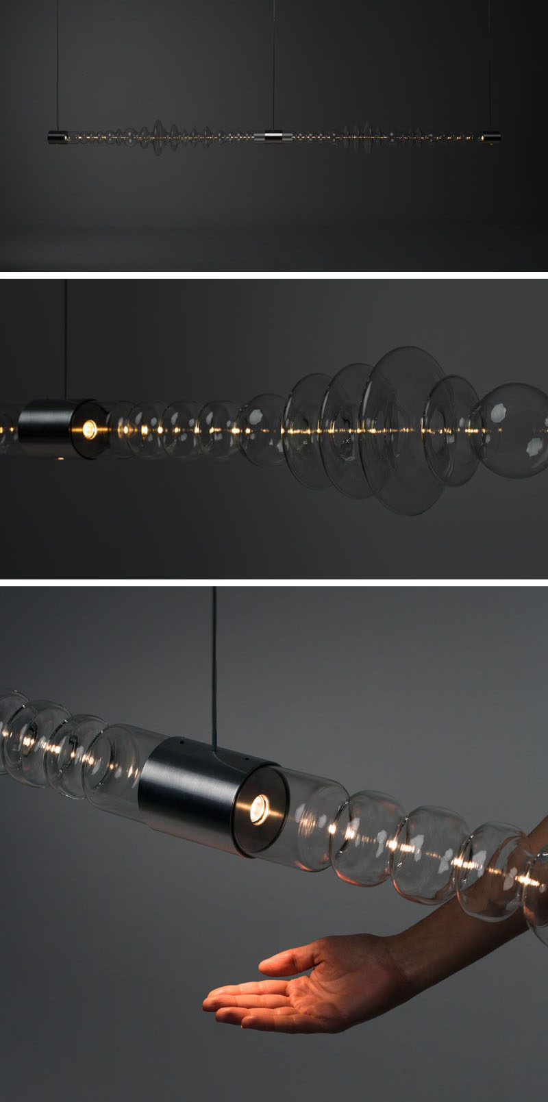 Madrid-based design firm Mayice Studio have created FILAMENTO, a sculptural lighting piece that's made from a single piece of glass more than 3 feet (1m) long. #ModernLighting #LightingDesign