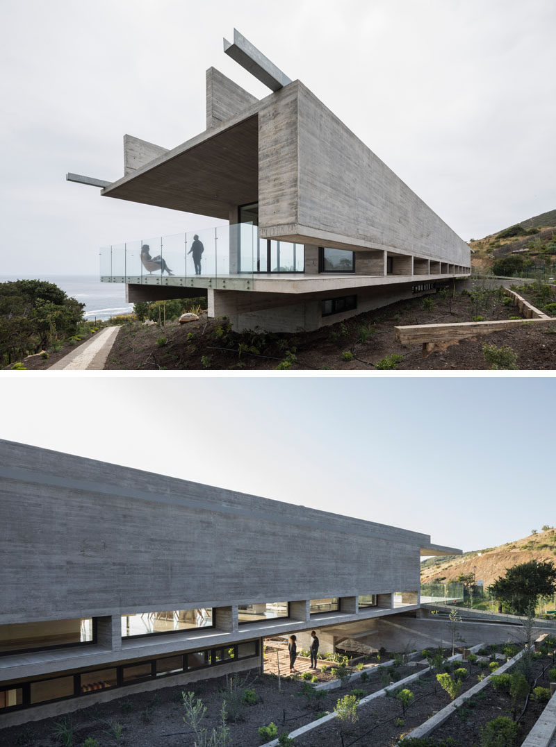 Felipe Assadi Arquitectos have designed House H, a modern concrete house that's located within the hills of Zapallar, Chile. Click through to see more photos of this house. #ConcreteHouse #Architecture #SwimmingPool