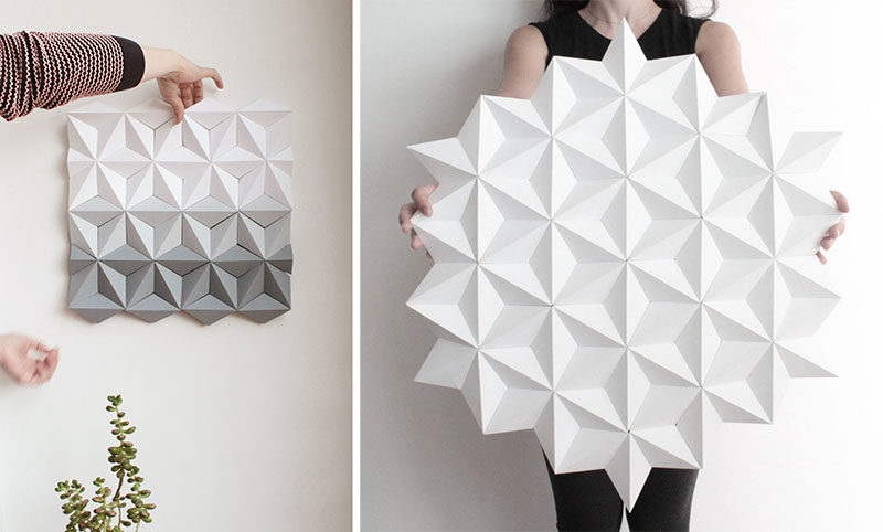 Kinga Kubowicz of KingKongDesignShop has created Moduuli, a collection of unique, modern, and eye-catching geometric origami wall art. #ModernWallArt #GeometricWallArt #Origamii #Decor