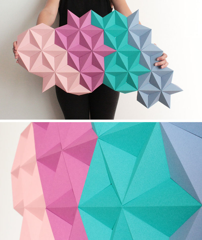 Kinga Kubowicz of KingKongDesignShop has created Moduuli, a collection of unique, modern and eye-catching geometric origami wall art. #ModernWallArt #GeometricWallArt #Origamii #Decor