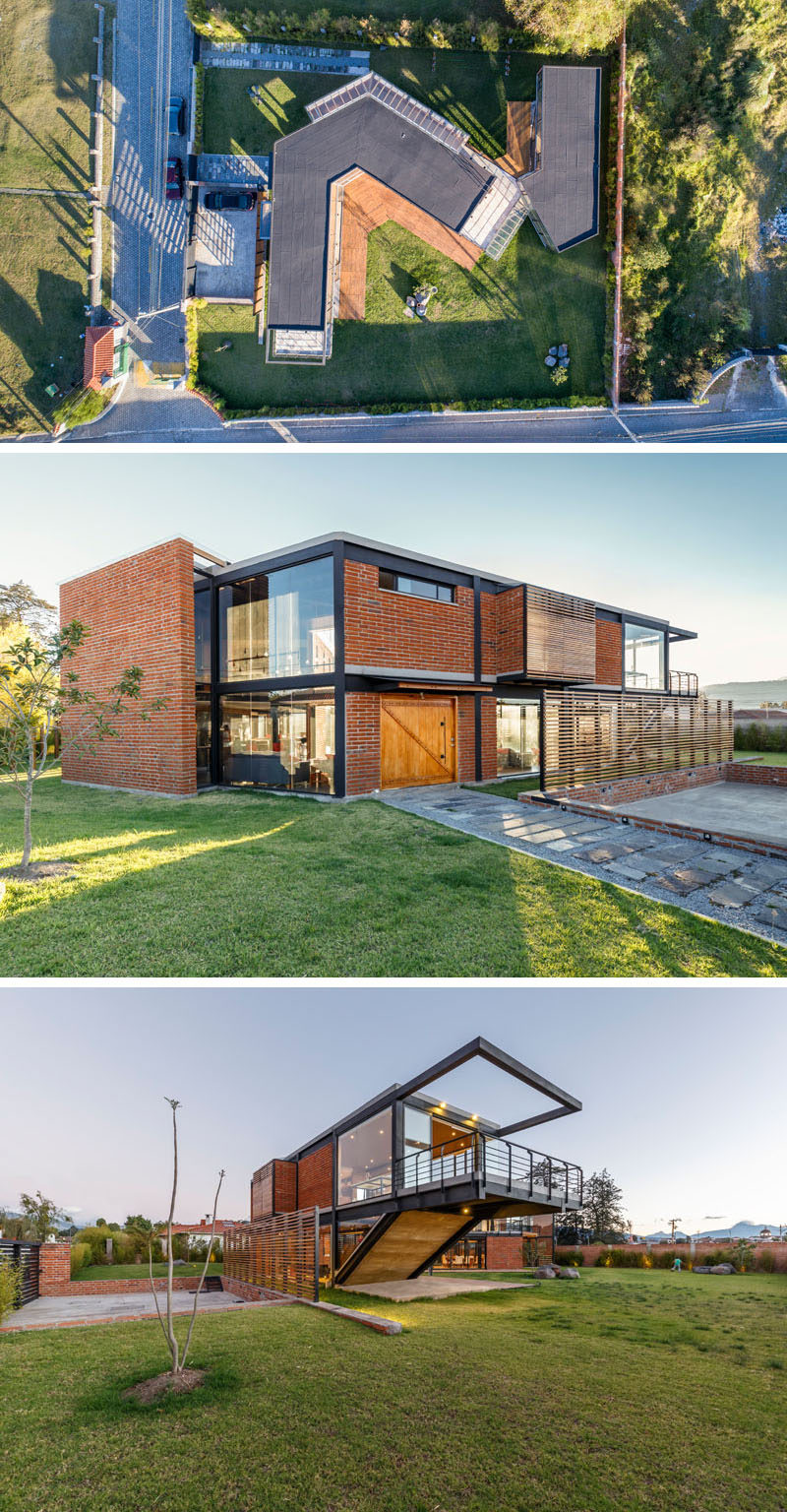 Architecture firm Estudio A0, have designed a brick, glass and steel house in Sangolquí, Ecuador, that has two pavilions, one for the client's own family and one for his parents. #ModernArchitecture #ModernHouse