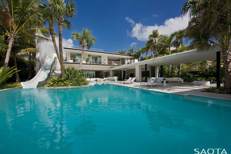 This Home In Miami Was Designed With A Slide To The Pool From The