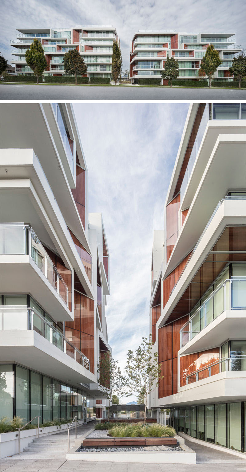 Arno Matis Architecture have designed a multi-residential building in Vancouver, Canada, that features a natural wood-glass skin and green roofs. #ApartmentBuilding #WoodGlassSkin #Architecture