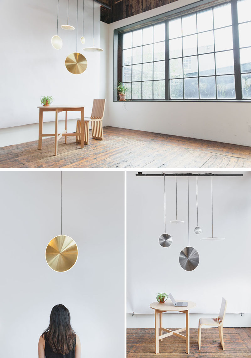 Design studio Graypants have launched their latest collection, 'Chrona', that are a variety of dish pendant lights that can be hung individually or together to make a 'constellation' of lights. #Lighting #Design #ModernPendant #BrassLighting