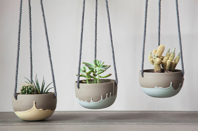 Celine Fafard, the owner and creator of Parceline, has designed a collection of modern ceramics from her studio in Montreal, Canada. #ModernCeramics #HomeDecor #HangingPlanter