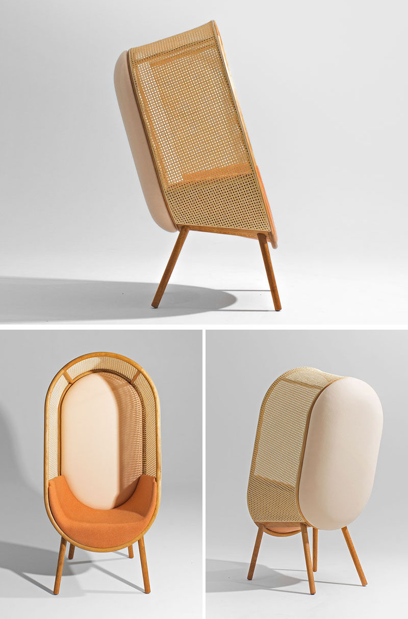 Kevin Hviid And Martin Kechayas have designed Cocoon, a modern yet timeless lounge chair for private and public spaces, whose design was inspired by the organic modernism of the 1960s, where soft and sculptural shapes melt together, and the classic egg-shaped hanging chair. #ModernFurniture #Chair #Seating #Design