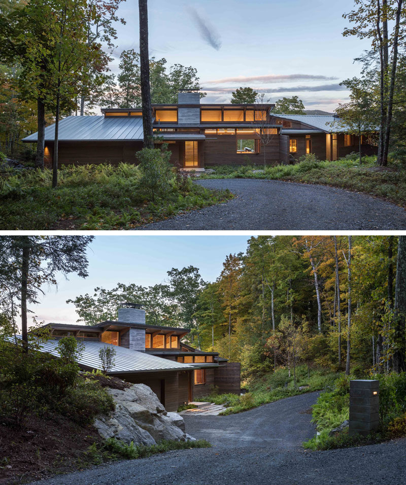 Mathison | Mathison Architects have designed a new modern wood house for a family that sits high above the Housatonic River in Great Barrington, Massachusetts. Click through to see more photos. #ModernArchitecture #HouseDesign #Landscaping