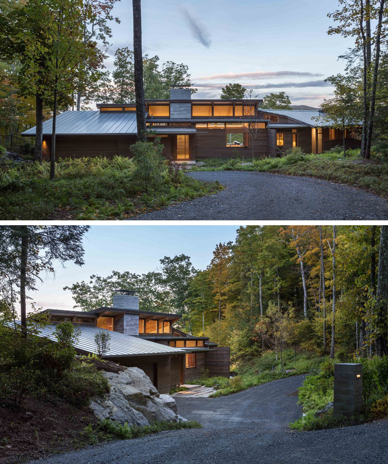 Mathison | Mathison Architects have designed a new modern wood house for a family that sits high above the Housatonic River in Great Barrington, Massachusetts. Click through to see more photos. #ModernArchitecture #HouseDesign #Landscaping