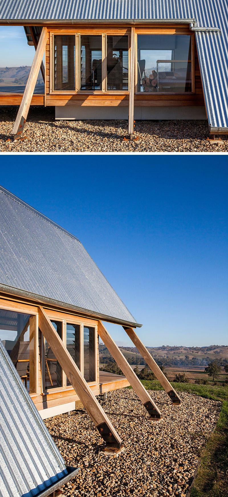 Corrugated metal covers this small a-frame wood cabin in Australia. #Architecture #Cabin #Hut