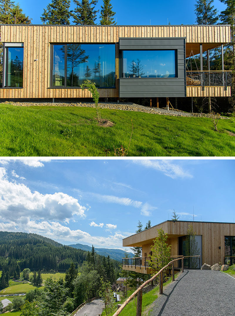 Viereck Architekten designed a collection of 'Deluxe Mountain Chalets' in Austria, that were inspired by bird nests and have interiors with recycled farmhouse materials. #ModernChalet #Architecture