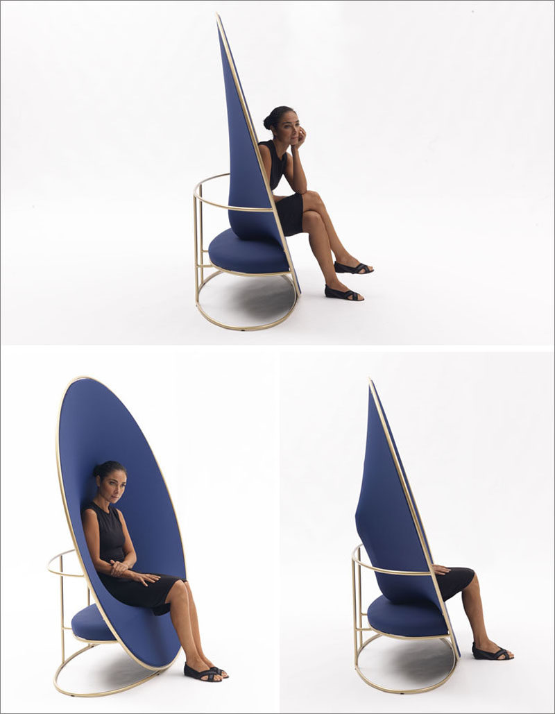 Emanuele Magini has designed 'Anish', a modern seat design that uses a stretchy material screen to form the seat. #Seating #Design #ModernFurniture #SculpturalSeat