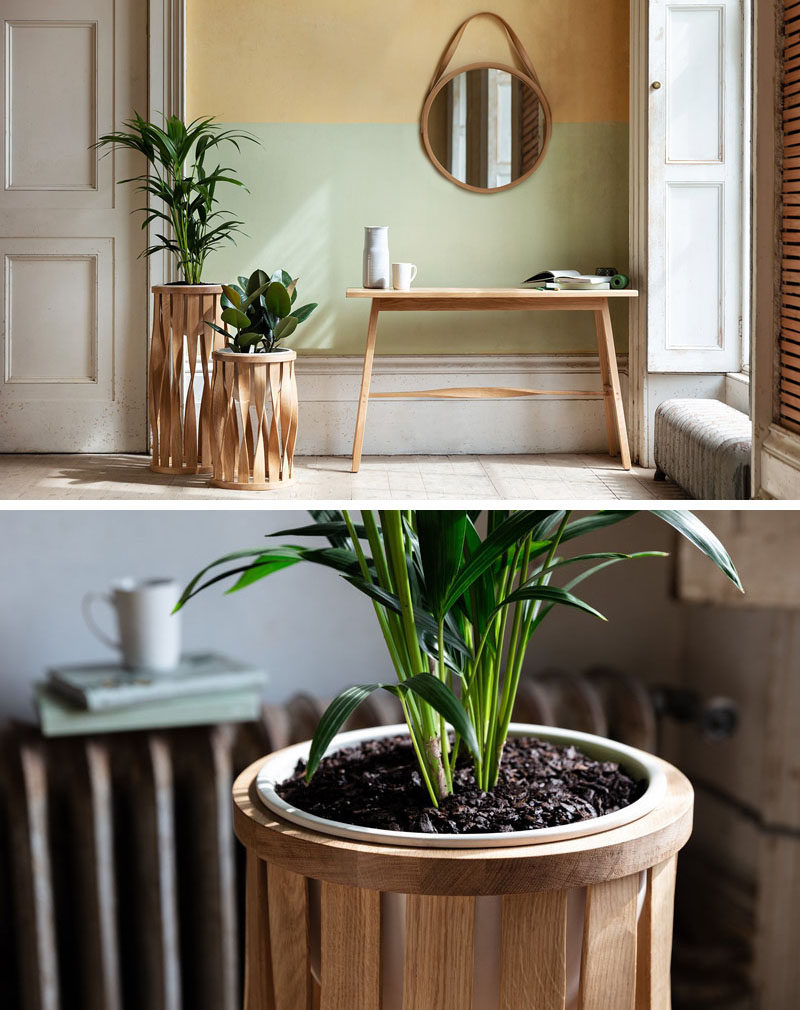 From his studios in Cornwall, England, designer Tom Raffield has created his new line of modern wood planters named 'The Green Range'. #ModernPlanter #Plants #PlantStand #Design