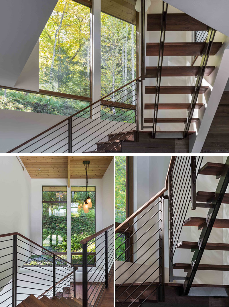 As this modern house is two-levels, there's a wood and steel staircase that connects different floors. #Staircase #Stairs #WoodAndSteelStairs