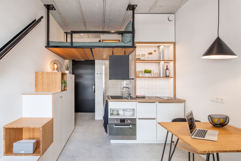 Standard Studio have designed the Hermes City Plaza Student Housing in Rotterdam, The Netherlands, that were inspired by the tiny house movement. #SmallApartment #StudentHousing #LoftBed #ModernInteriorDesign