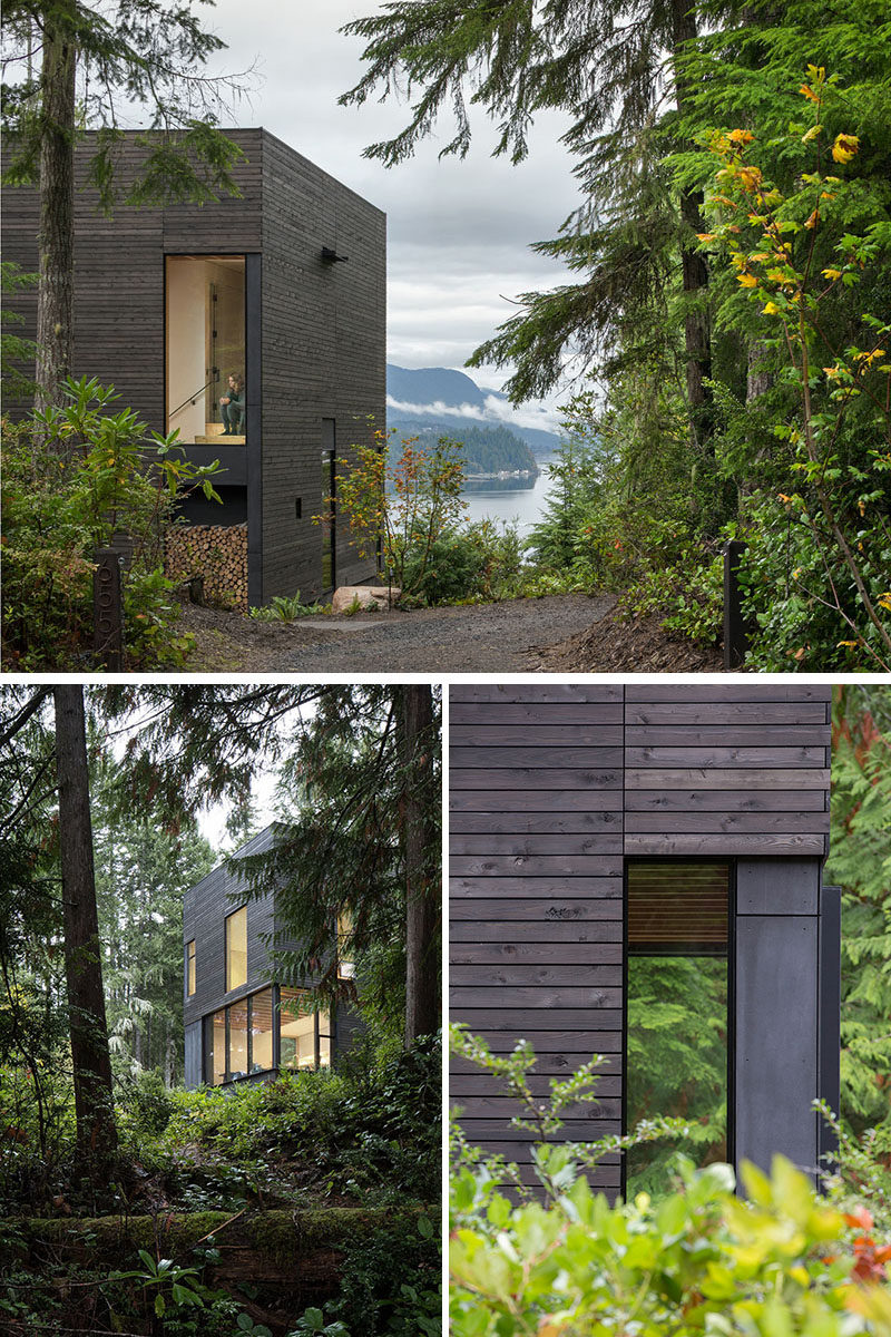 mw|works architecture + design have designed 'The Little House', a small and modern cabin, that's located in Seabeck, Washington State. #ModernCabin #DarkWoodSiding #Architecture