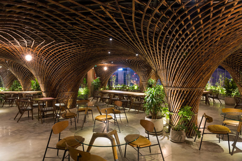 Vo Trong Nghia Architects have designed the renovation of a cafe, using bamboo as the material, to create a cave-like experience. #Bamboo #CafeDesign #InteriorDesign #Architecture