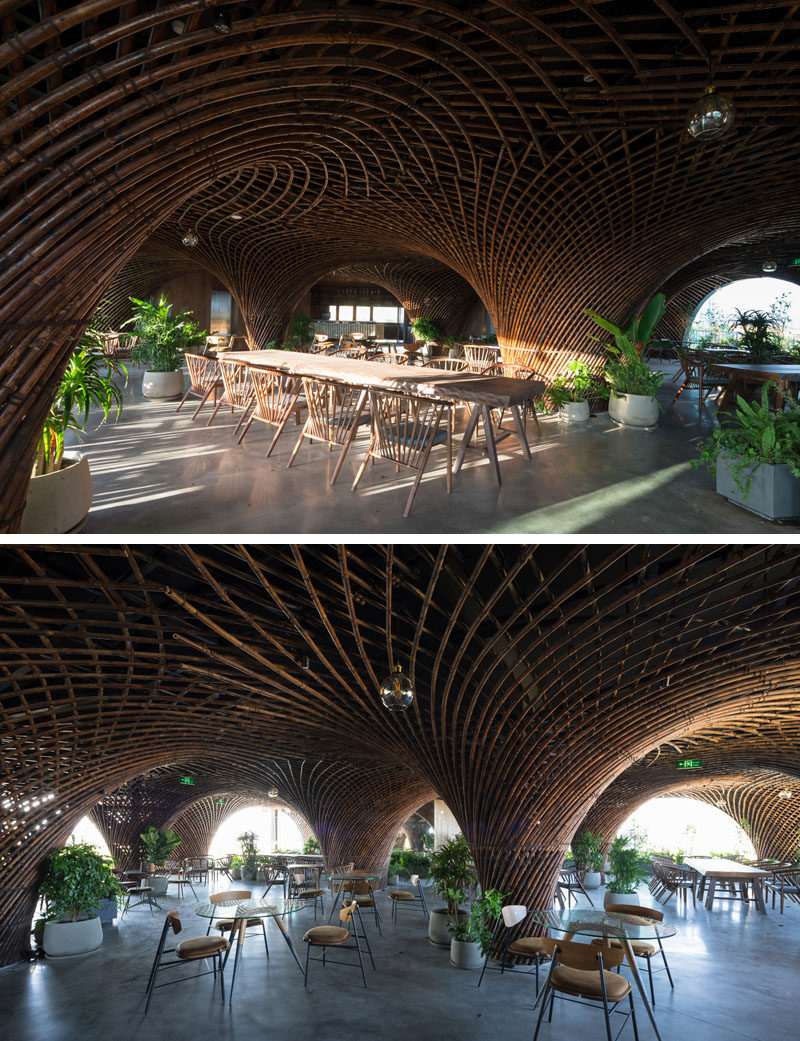 Vo Trong Nghia Architects have designed the renovation of a cafe, using bamboo as the material, to create a cave-like experience. #Bamboo #CafeDesign #InteriorDesign #Architecture
