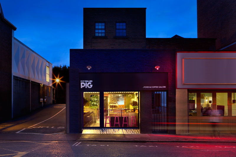 Kingston | Lafferty Design have designed the Pot Bellied Pig, a cafe in Dublin, Ireland, that features fun colors, and a creative ceiling installation. #CafeDesign #InteriorDesign