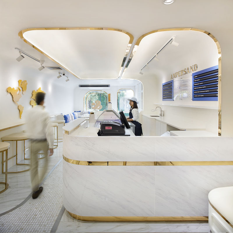 party/space/design have designed 'Ampersand', an Italian gelato boutique in Bangkok, Thailand, that's inspired by elements of an airport. #GelatoBoutique #RetailDesign #InteriorDesign