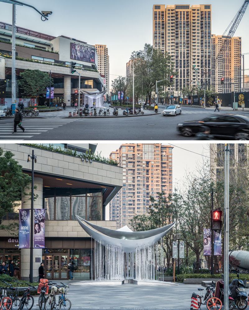 Design studio Mur Mur Lab have created New Moon, a light sculpture that's included as part of  “Lumiere Shanghai” in China. #Sculpture #PublicArt #LightSculpture #Design
