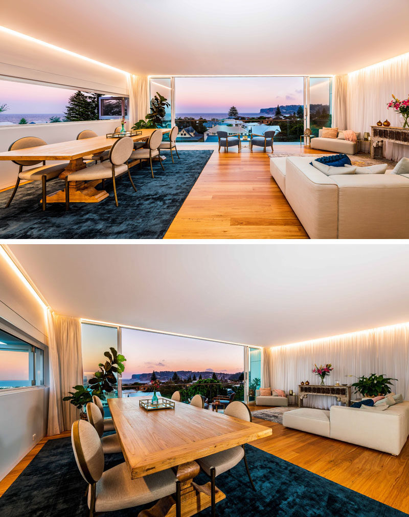 Inside this modern and multi-function studio space, is one large room, that takes full advantage of the sweeping 180-degree views of the ocean and surrounding headlands. #Studio #InteriorDesign