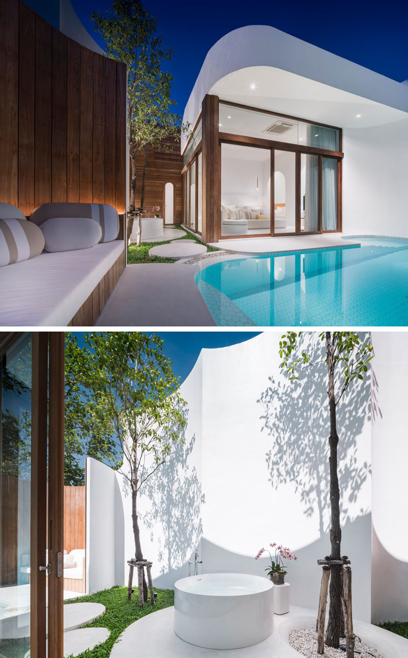 This modern hotel suite in Thailand has its own private swimming pool and outdoor bathtub. #HotelSuite #OutdoorBathtub #SwimmingPool