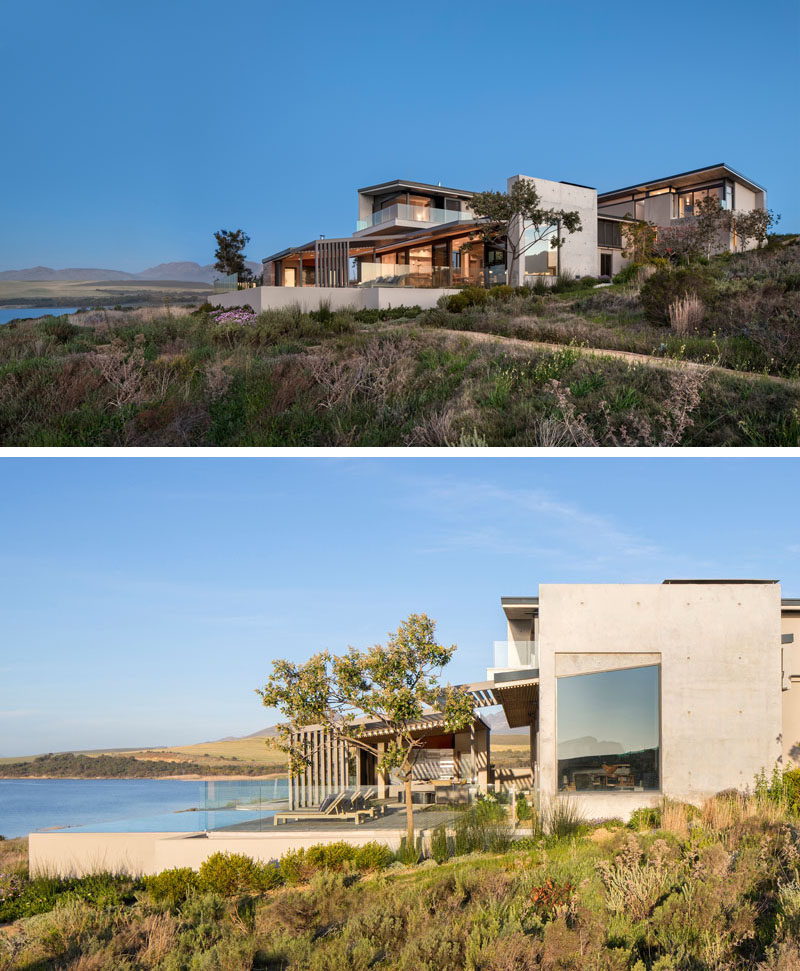 Interior design firm ARRCC in collaboration with architecture firm SAOTA, have recently completed the Benguela Cove residence, a new and modern holiday house in Overberg, South Africa, that has expansive views of a lagoon. #ModernArchitecture #ModernHouse