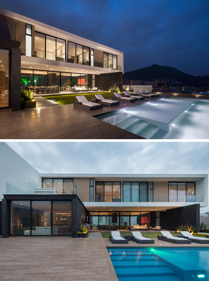 Gilberto L. Rodriguez of GLR Arquitectos has designed a modern house in Monterrey, Mexico, that enjoy views of the Sierra Madre Mountain Range. #Architecture #InteriorDesign #ModernHouse #Mexico