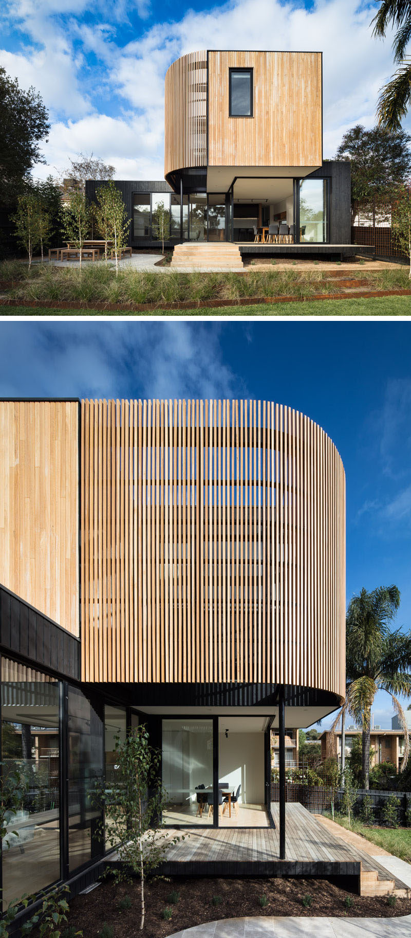 Australian based firm Modscape has recently completed a two-storey modern modular extension for a weatherboard house in Melbourne, for a family that needed some extra space. #HouseExtension #Architecture #WoodSiding