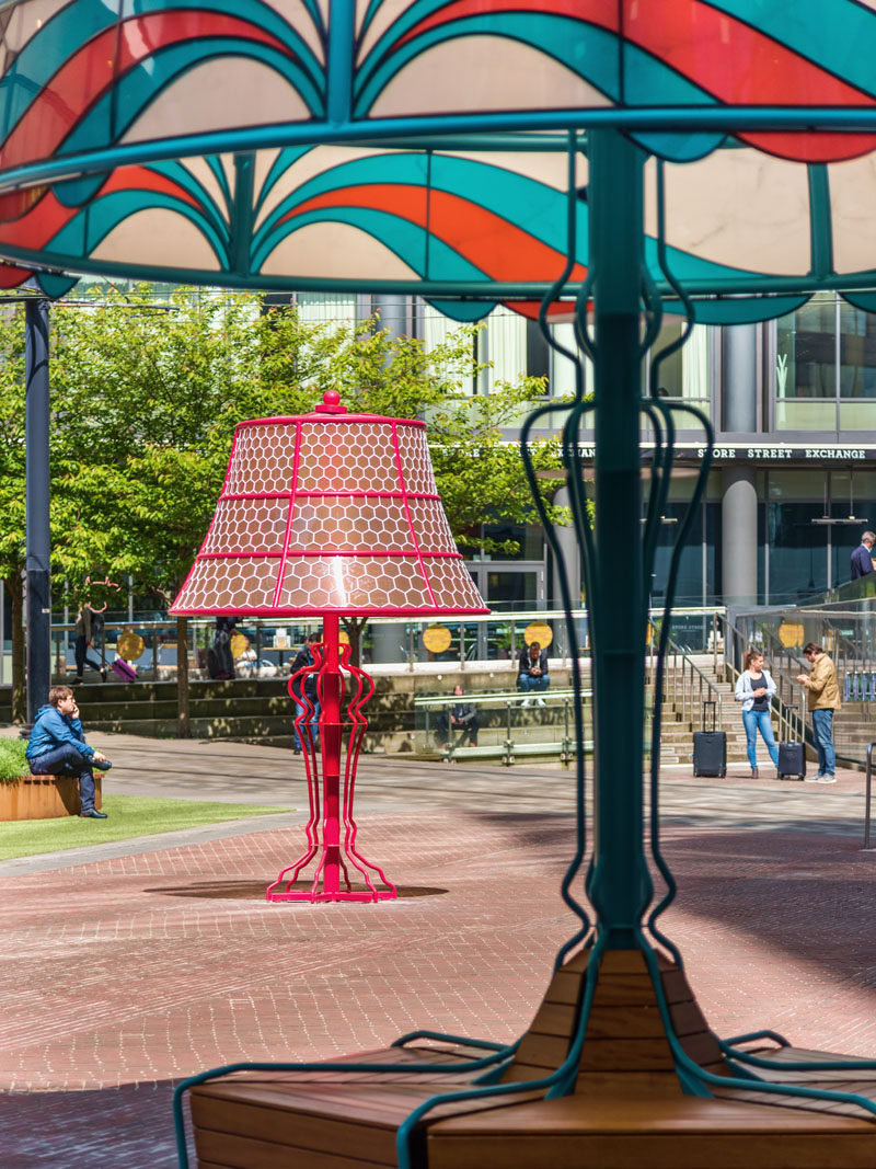Art and design studio Arcylicize, has created 'The Manchester Lamps', five oversized lamps that illuminate the city of Manchester. #Art #Lighting #PublicArt #Sculpture #Installation