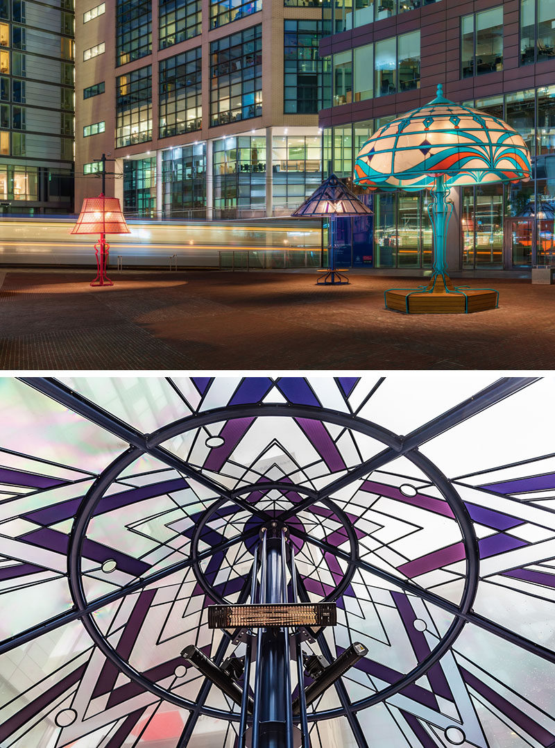 Art and design studio Arcylicize, has created 'The Manchester Lamps', five oversized lamps that illuminate the city of Manchester. #Art #Lighting #PublicArt #Sculpture #Installation